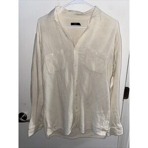 Bassike Womens‎ Gauze Cotton Long Sleeve Pocket Ivory Shirt Small
